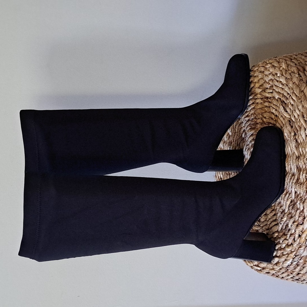 NWOT Paul Green Womens Black Tall Stretch Fabric 3" Block Heel Boots UK4.5/US7